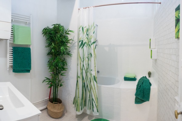 plant-filled bathroom